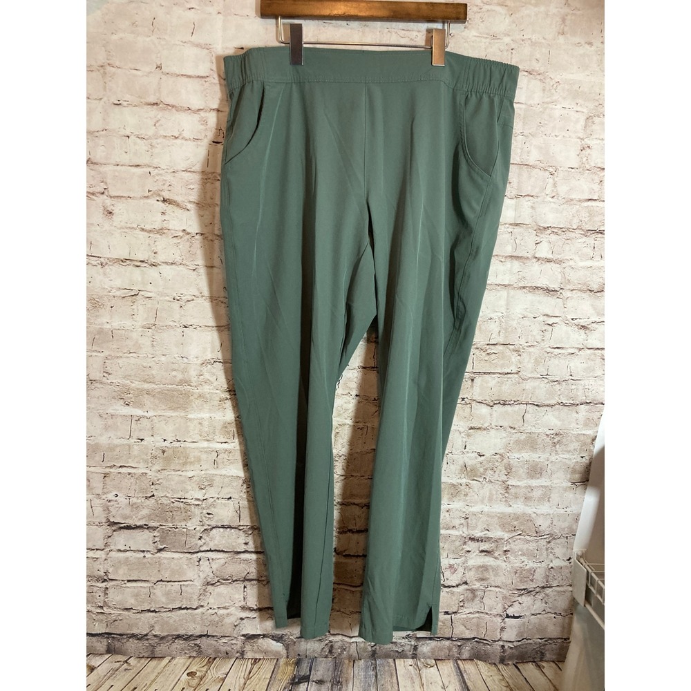 Eddie Bauer Women XL‎ Green Traveler Pants Elastic Waist Pockets Camping Hiking